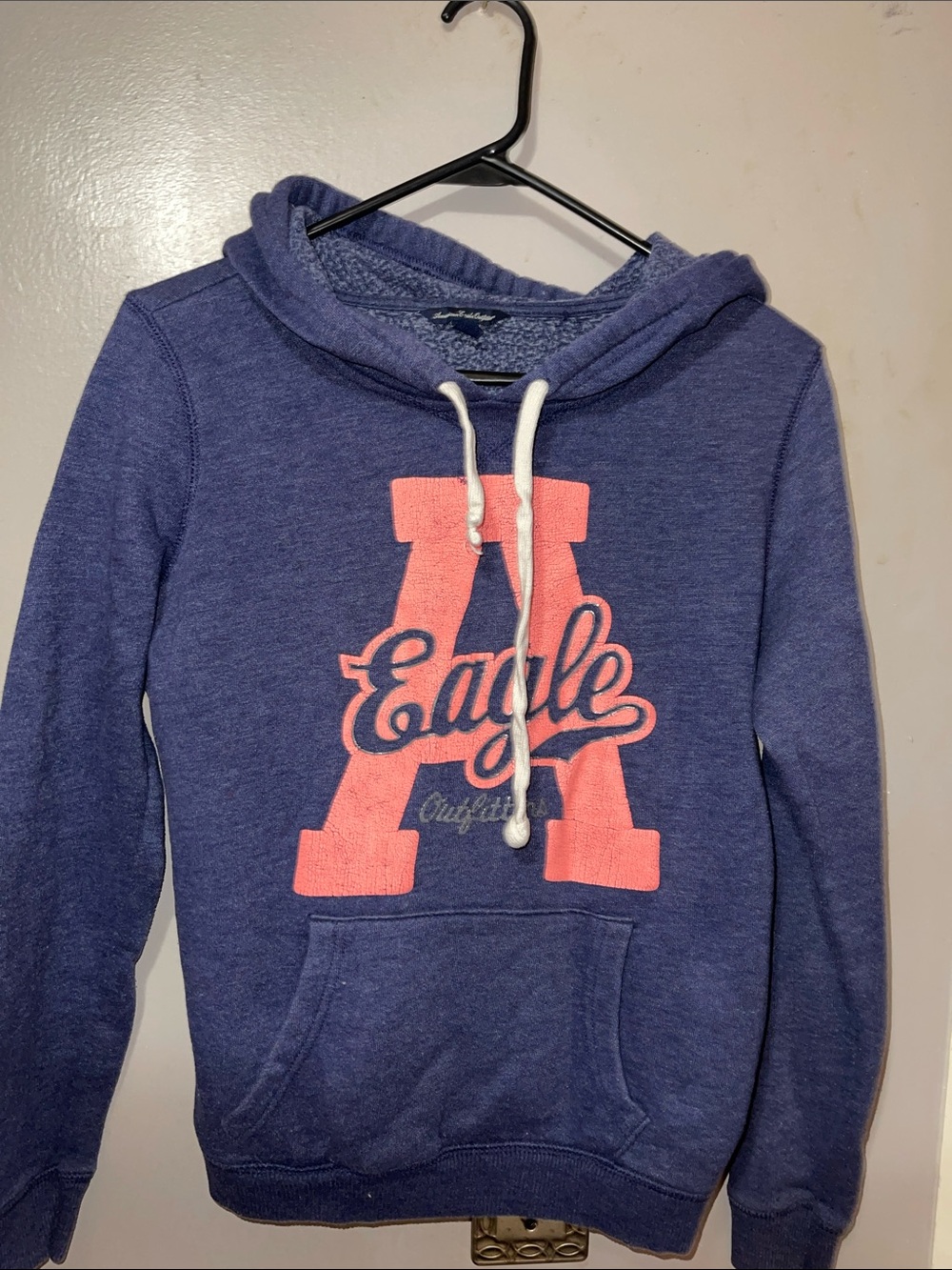 American Eagle Outfitters Blue Cowl Neck Hoodie with Coral Graphic A